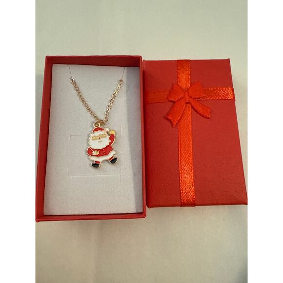 Enamel Santa Claus Goldtone Necklace On 16 Inch Chain - Picture 1 of 4